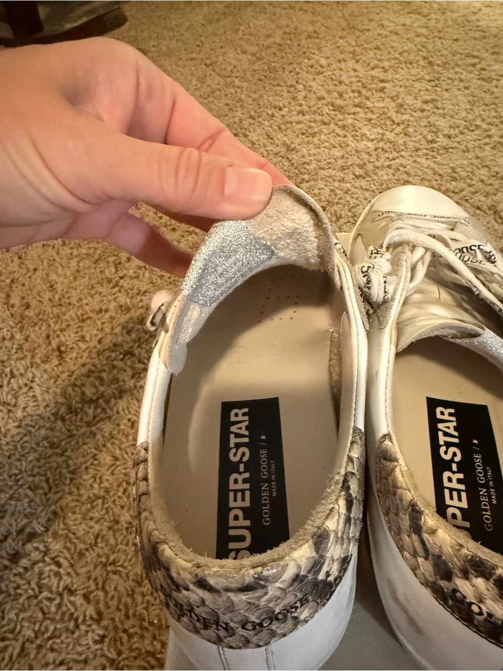 Golden Goose White Leather Sneakers with Yellow Star and Snake-Print Heel - Picture 5 of 8